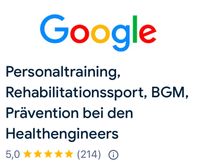 5 Sterne Google Bewertung über 210 User zum Rehasport Healthengineers